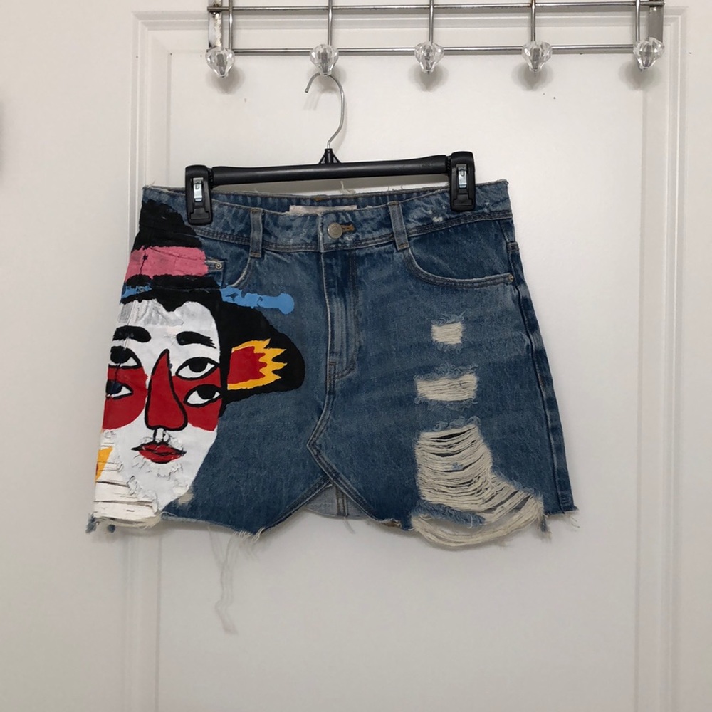 Zara painted jean mini skirt